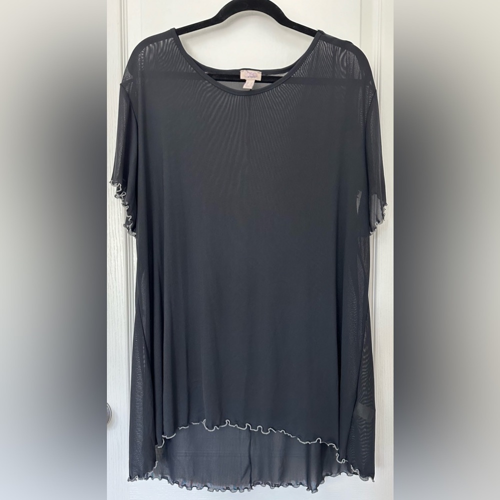 LOGO Layers Lori Goldstein Black Mesh Top Size L Goth Layering Frilly Sleeve Y2K